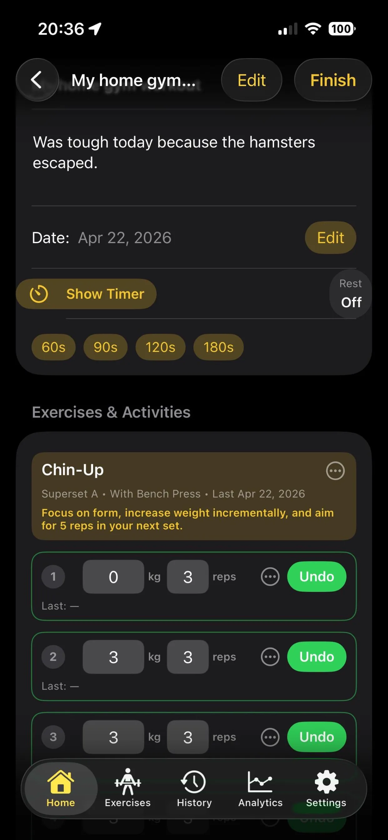 Lift Banana - Active workout view